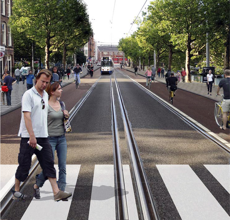 De Marnixstraat tussen Rozengracht en Leidseplein als Groene Loper - volgens een artist impression van GroenLinks
